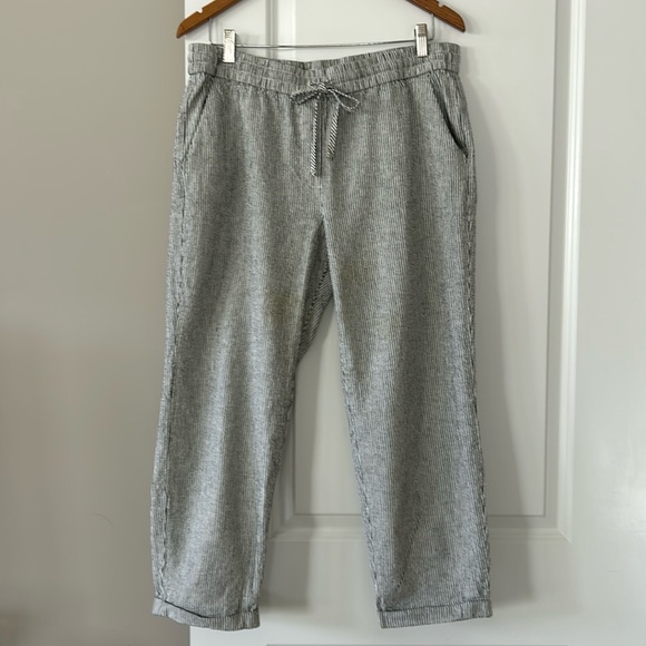 J Crew Striped Cuffed Linen Cotton Pull-on Pants w Pockets Sz 14 w MEASUREMENTS! - Picture 3 of 16